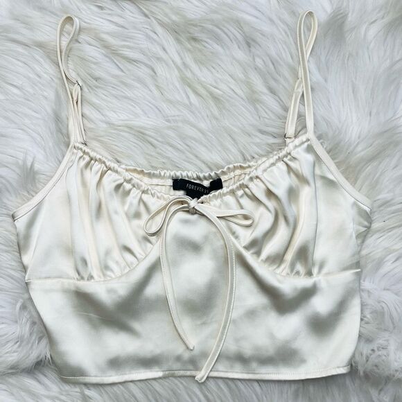 Forever 21 Silky Bustier Crop Top Ivory Size Small - Picture 1 of 3